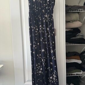 Aqua Navy Floral Midi Romper